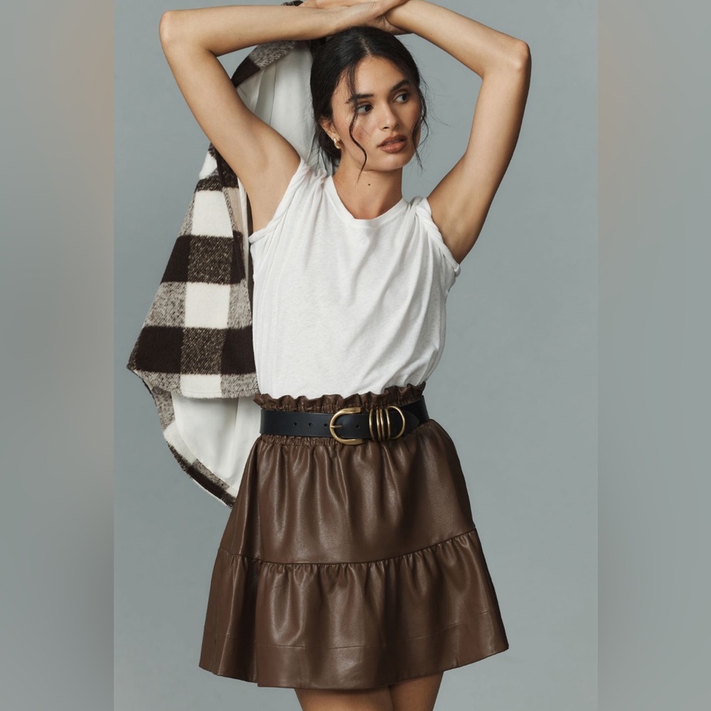 ✨ Anthropologie Somerset Faux Leather Skirt Sz L - Picture 2 of 5